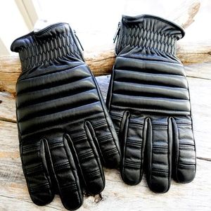 COACH Men's Gloves Size Medium Motorcycle Style Black Leather Insulated Zip $225